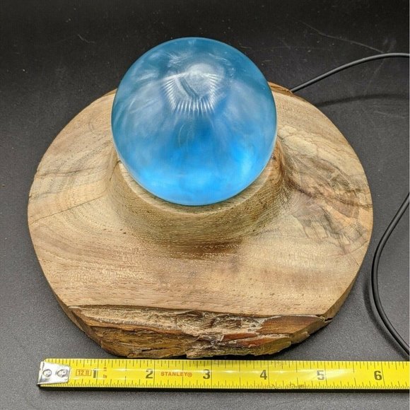 Night Light Wood & Blue Resin Live Edge Handmade Signed by Artist Mood Light USB - Picture 4 of 11